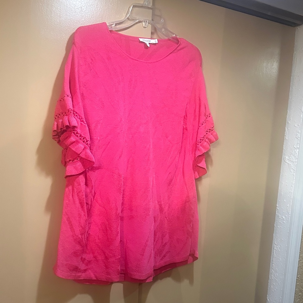 Chico's Bright Pink Blouse with Eyelet Ruffle Sleeves